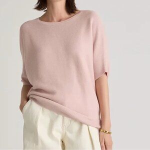 Quince Lightweight Cotton Cashmere Link-Stitched Dolman Sweater in Sugar Stone